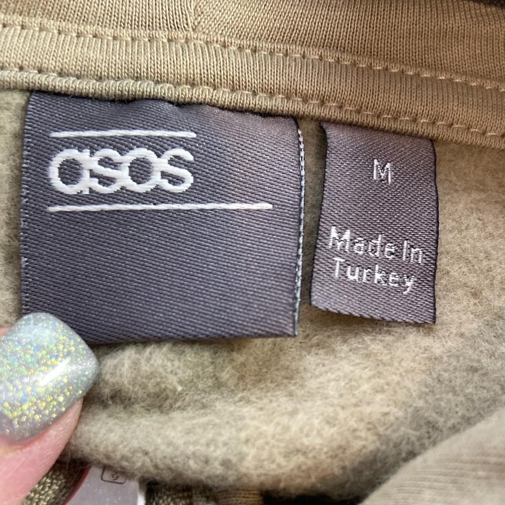 Asos~NWOT~Men’s~Muted Green Khaki~Zip Up~Drawstring Hoodie~Long Sleeve~Size M - Picture 2 of 13